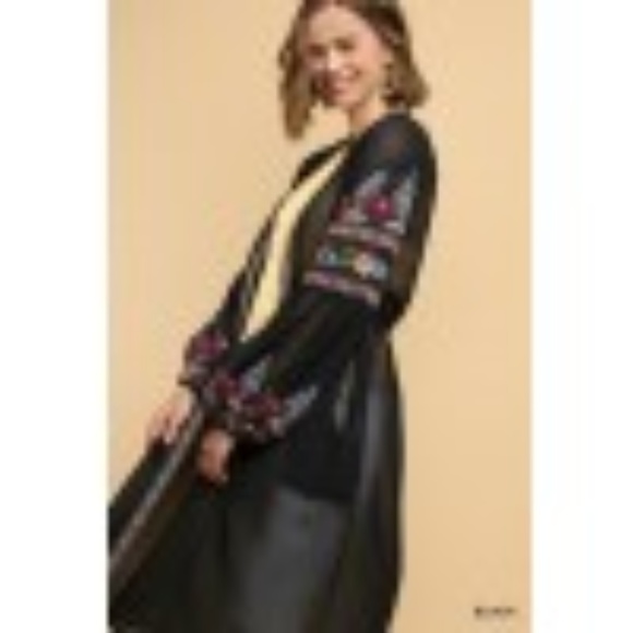 Umgee Black Embroidered Sheer Duster Cardigan - Picture 5 of 8
